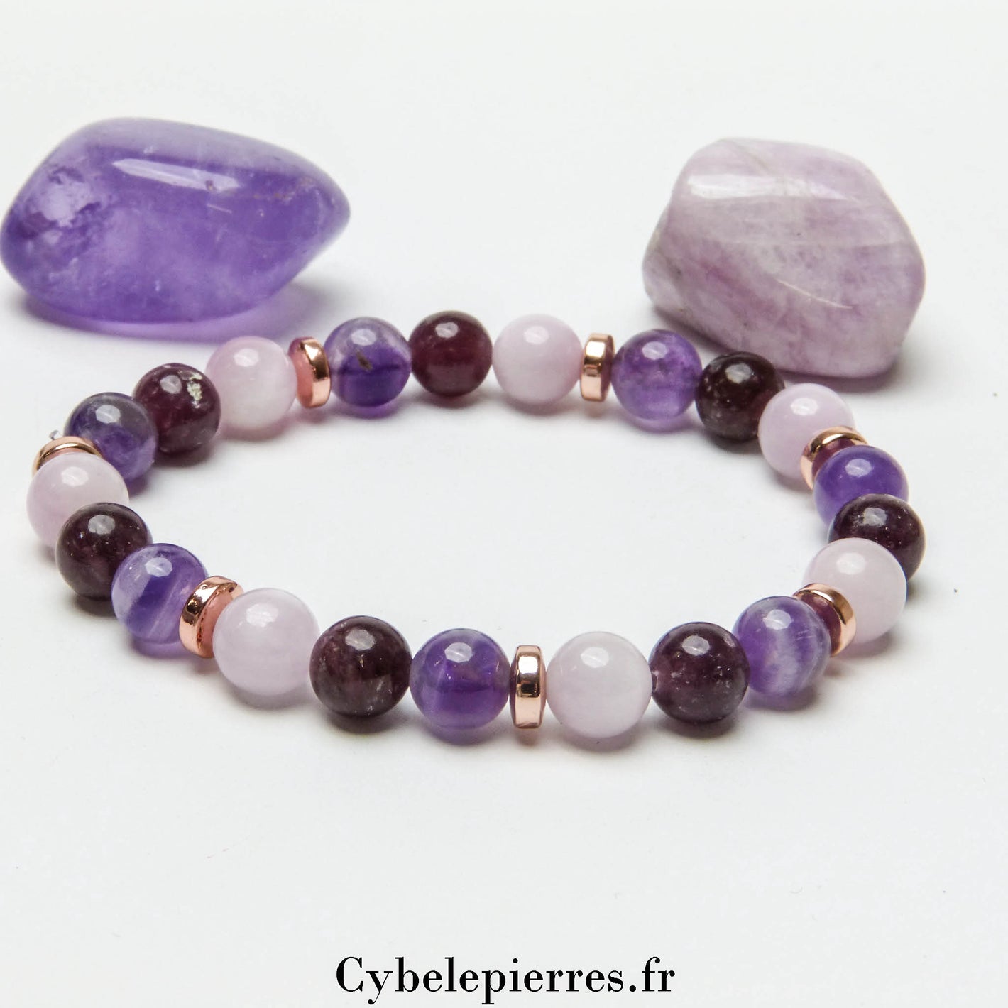 Bracelet Vulnérabilité - Améthyste, Kunzite et Lépidolite (8mm) - 19 cm | Apaisement et Confiance