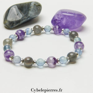 Bracelet Avenir Souriant - Améthyste, Fluorine bleue et Labradorite (8mm et 6mm) - 18cm