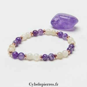 Bracelet Améthyste et Pierre de Lune (6mm) - 18cm | Intuition et Sérénité