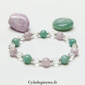 Bracelet Enfant Intérieur - Cristal de Roche, Amazonite et Kunzite (6mm et 8mm) - 18cm | Apaisement et Confiance