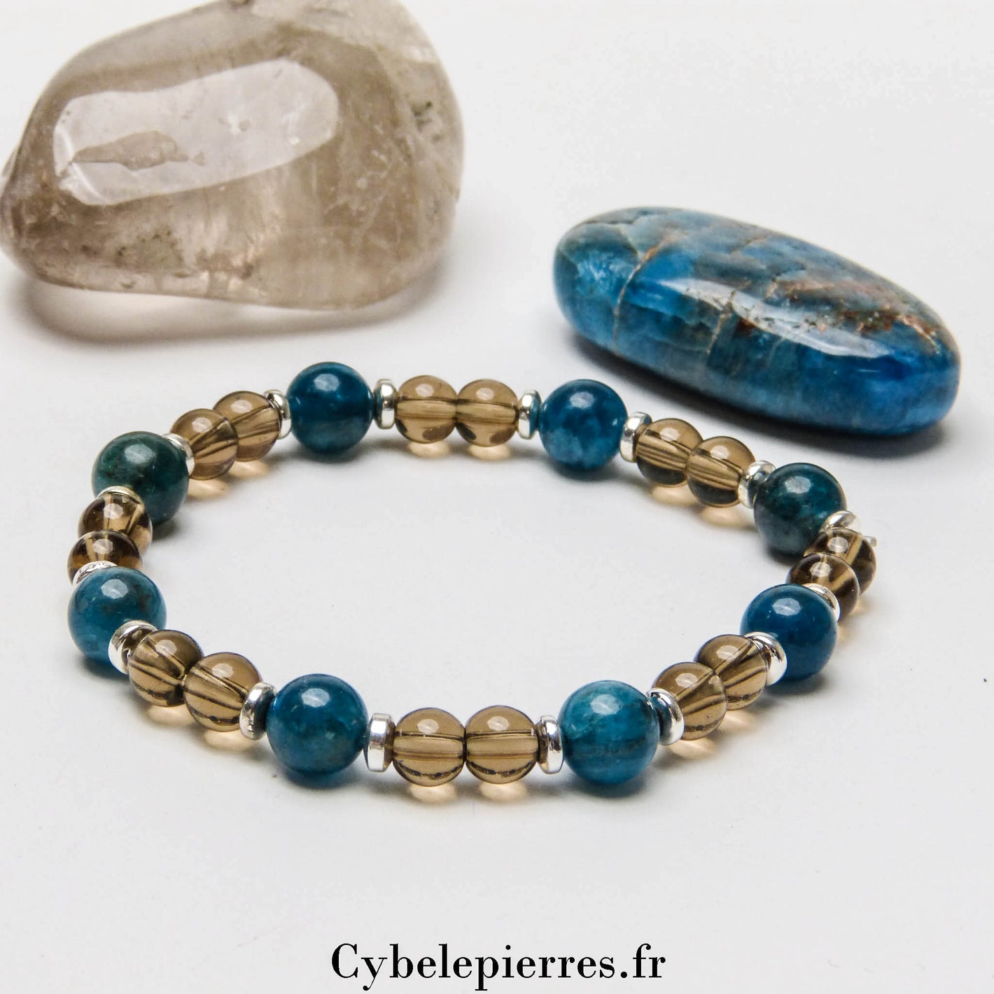 Bracelet Clairvoyance suprême - Quartz Fumé et Apatite Bleue (6 et 8mm) | 18cm | Protection et Clarté d'esprit