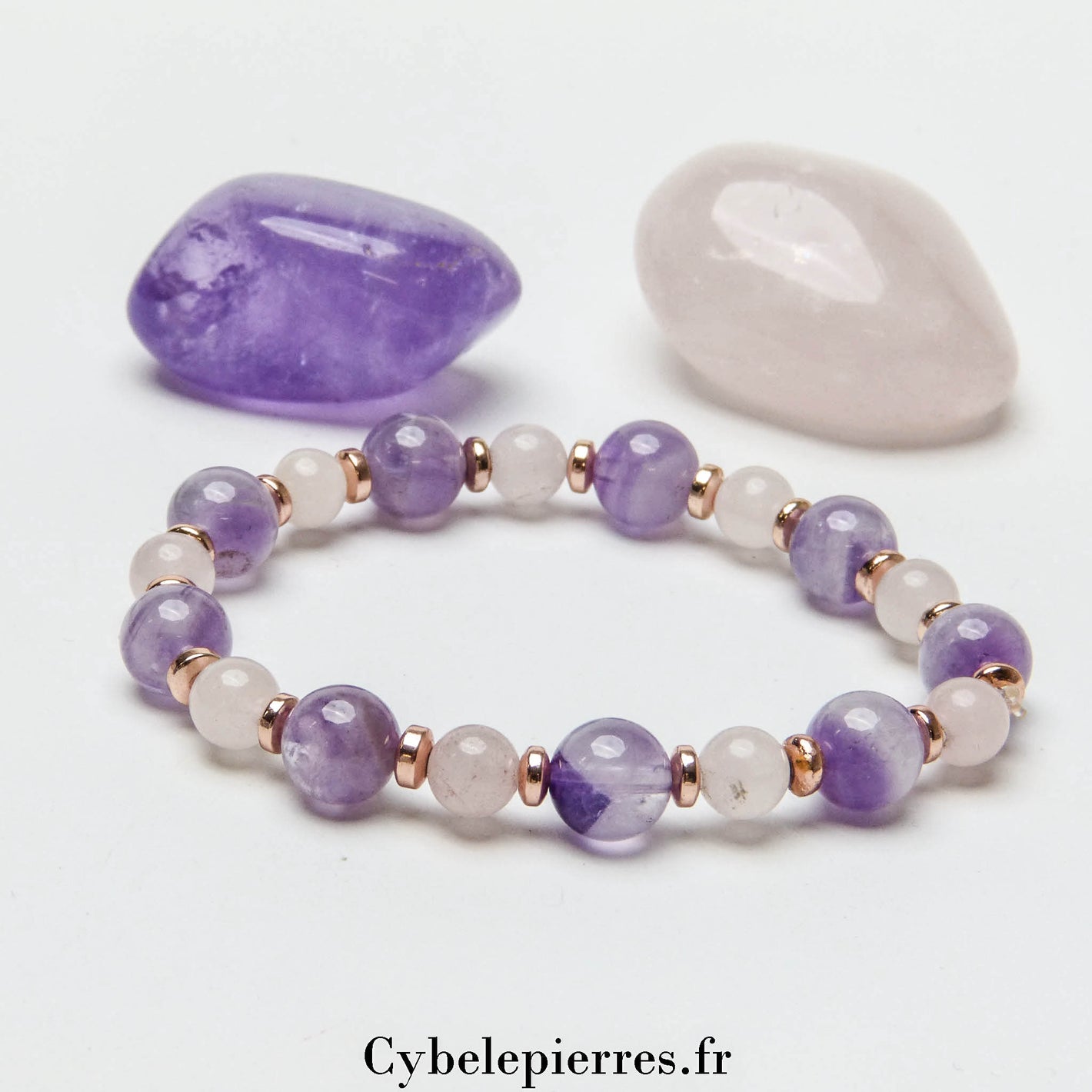 Bracelet Tendresse – Quartz Rose (6 mm) & Améthyste (8 mm) - 17 cm | Apaisement et Harmonie