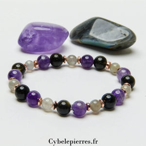 Bracelet Spiritualité – Obsidienne Dorée, Améthyste & Labradorite (8 mm, 6 mm) | Intuition et Équilibre