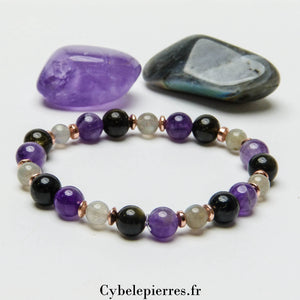 Bracelet Spiritualité - Obsidienne dorée, Améthyste et Labradorite (8mm et 6mm) - 18cm