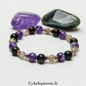 Bracelet Spiritualité – Obsidienne Dorée, Améthyste & Labradorite (8 mm, 6 mm) - 18 cm | Intuition et Équilibre