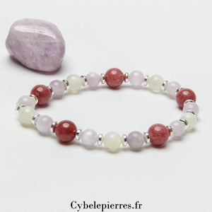 Bracelet Lady - Thulite, Kunzite et Pierre de lune blanche (6 et 8mm) - 18cm