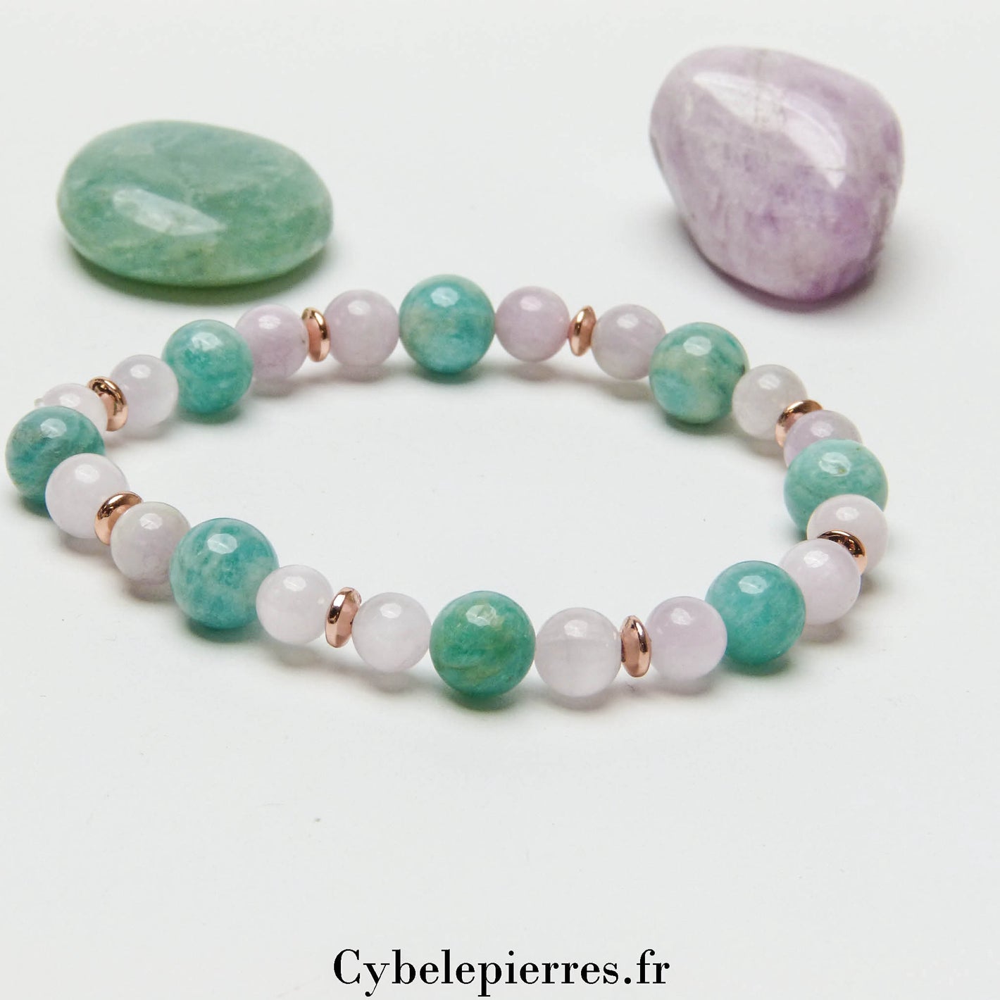 Bracelet Romantique – Amazonite et Kunzite (6mm et 8mm) – 18 cm | Amour et Sérénité