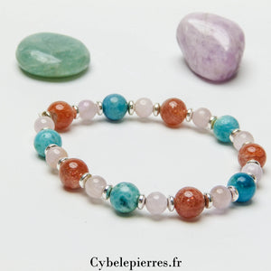 Bracelet Douceur et Harmonie - Kunzite, Hémimorphite et Pierre de Soleil (6 et 8mm) - 18cm | Sérénité et Épanouissement