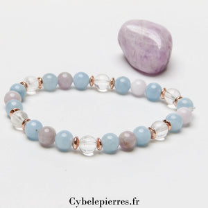 Bracelet Rosée du Matin - Cristal de Roche, Aigue-marine & Kunzite (6mm) - 18cm | Sérénité et Clarté