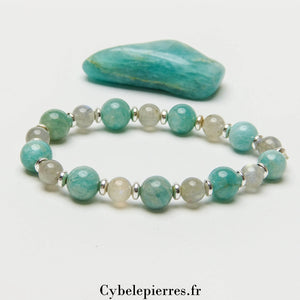 Bracelet Zen – Amazonite et Labradorite (6mm et 8mm) – 17 cm | Sérénité et Protection