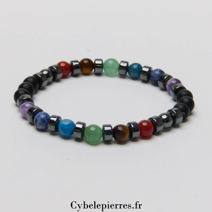 #2 Bracelet 7 Chakras & Onyx (6 mm) - 18 cm | Équilibre et Ancrage