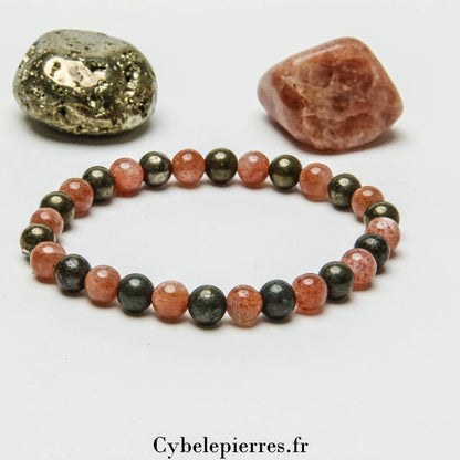 Carefree Bracelet – Pyrite and Sunstone (6mm) - 18cm | Vitality, Abundance and Joy