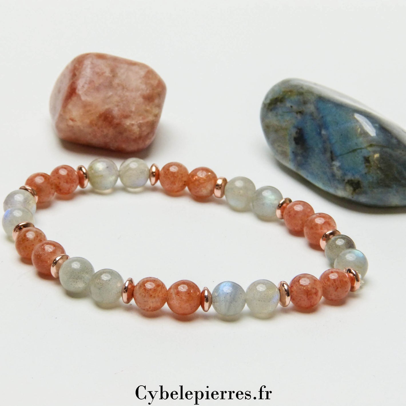 Bracelet Contemplation - Labradorite et Pierre de Soleil (6mm) - 18cm