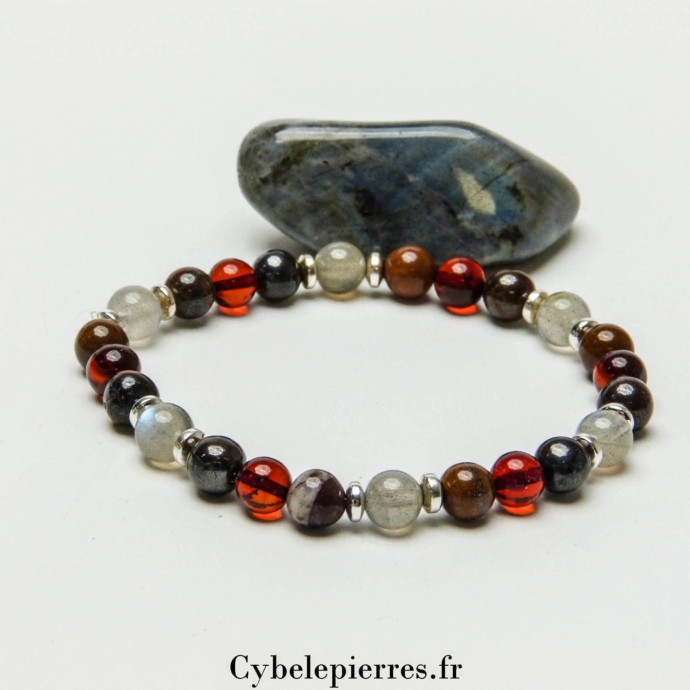 Bracelet  Bienveillant - Oeil de fer, Ambre et Labradorite (6mm) - 18cm