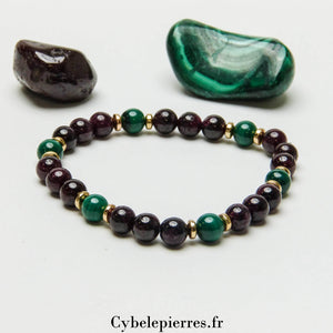 Bracelet Créativité – Grenat & Malachite (6 mm) - 18 cm | Courage, Équilibre et Créativité