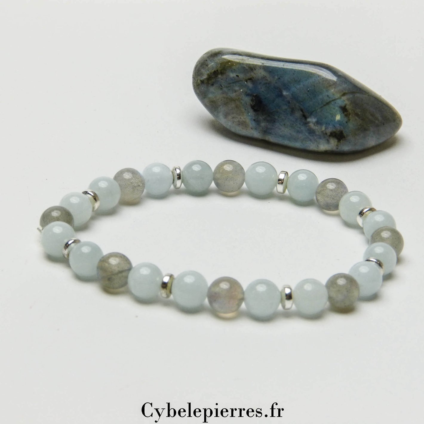 Bracelet Intuition - Aigue-marine & Labradorite (6mm) - 17cm