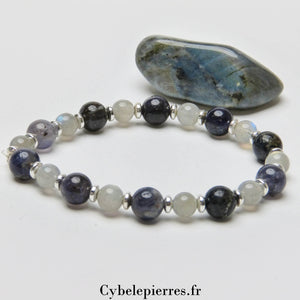 Bracelet Fraicheur de printemps - Iolite (Cordiérite) et Labradorite (6mm) - 18cm