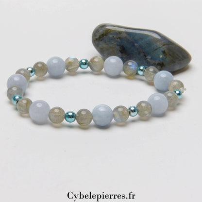 Bracelet Reflets d'Hiver - Calcite Bleue et Labradorite (6 et 8mm) - 18cm | Apaisement et Protection