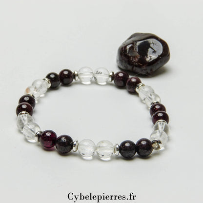 Bracelet  Tentation - Grenat et Cristal de roche (8mm) - 17cm