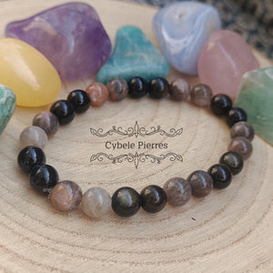 Bracelet Abaset - Obsidienne dorée et Pierre de Lune (8mm) - 19cm - Cybele Pierres