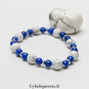 Bracelet Affirmation - Lapis - Lazuli et Howlite (6mm et 8mm) - 18cm | Communication, Discernement et Action - Cybele Pierres
