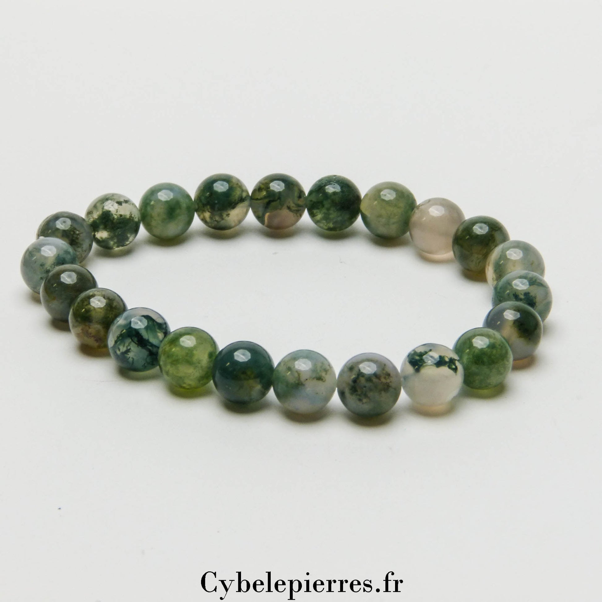 Bracelet Agate Mousse (8mm) - Sérénité et Prospérité (18cm) - Cybele Pierres