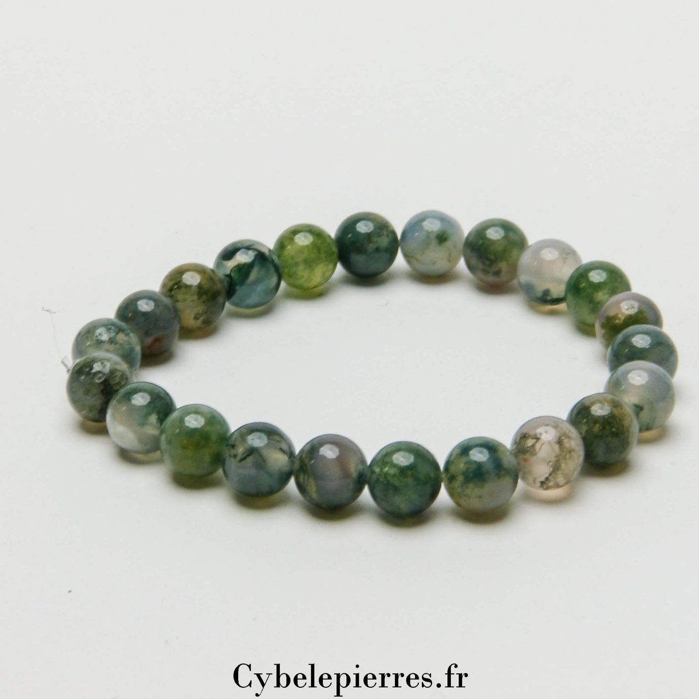 Bracelet Agate Mousse (8mm) - Sérénité et Prospérité (18cm) - Cybele Pierres