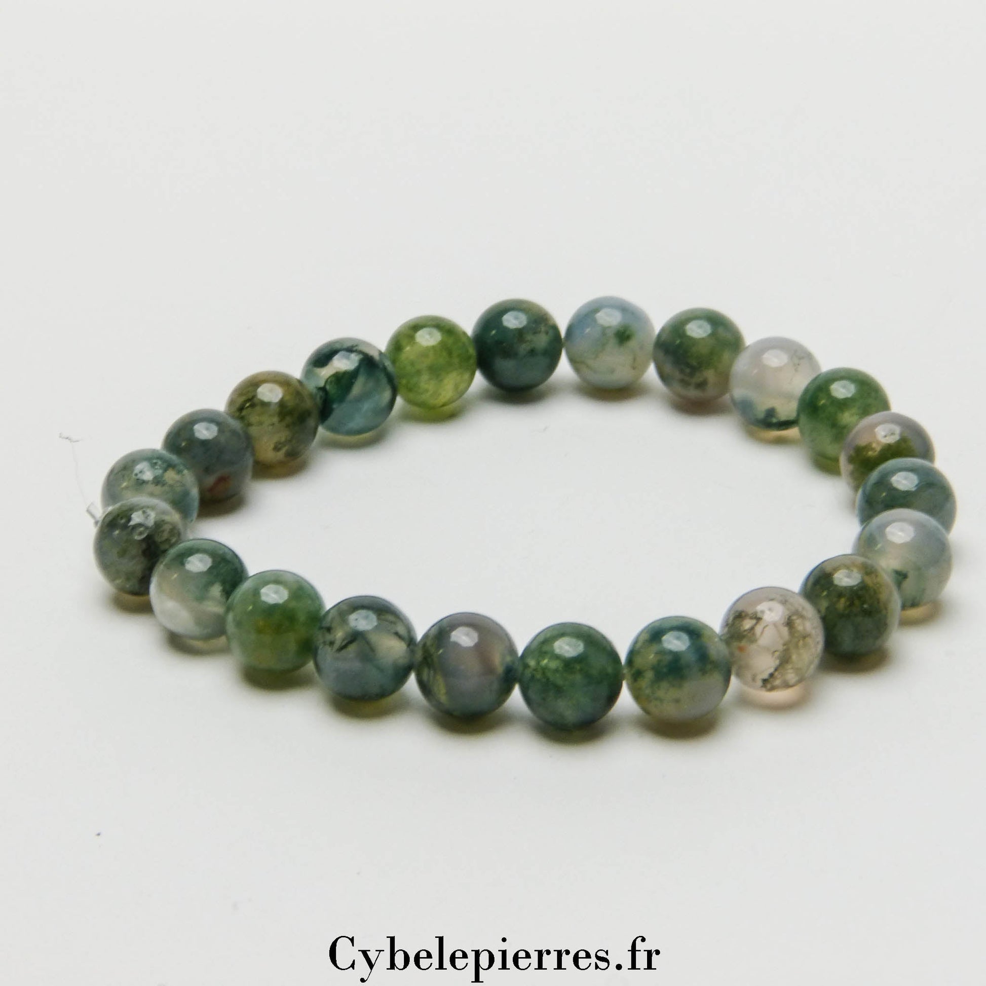 Bracelet Agate Mousse (8mm) - Sérénité et Prospérité (18cm) - Cybele Pierres
