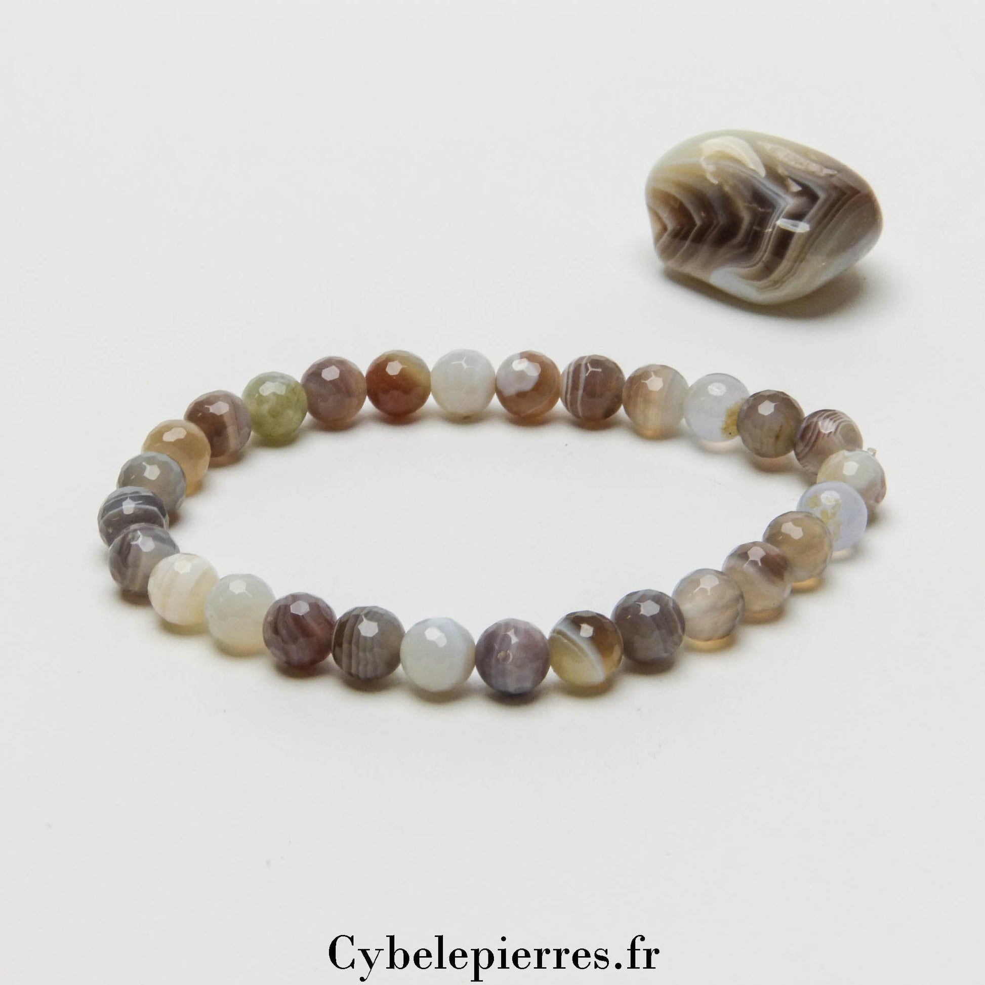 Bracelet Agate Rubanée Facettée (6mm) - 18cm | Ancrage et Clarté - Cybele Pierres