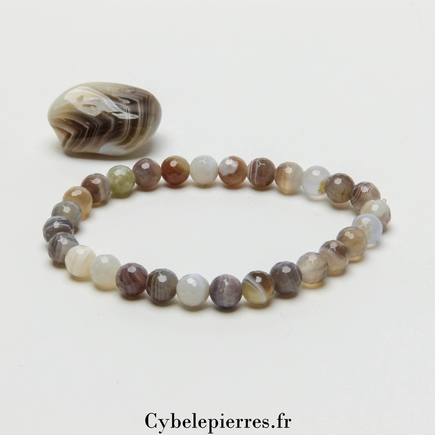 Bracelet Agate Rubanée Facettée (6mm) - 18cm | Ancrage et Clarté - Cybele Pierres