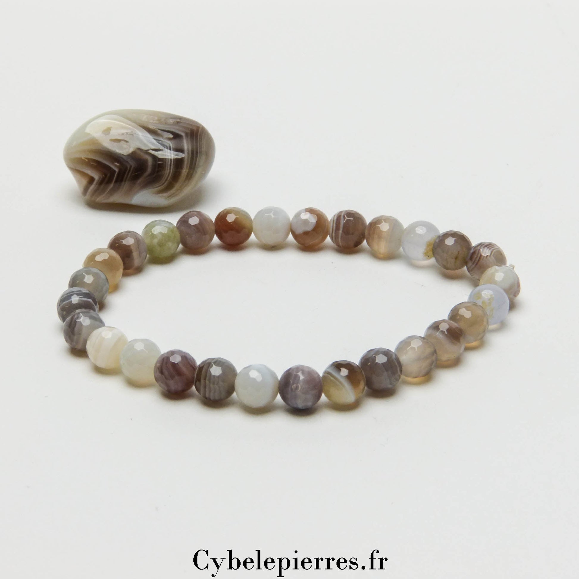 Bracelet Agate Rubanée Facettée (6mm) - 18cm | Ancrage et Clarté - Cybele Pierres