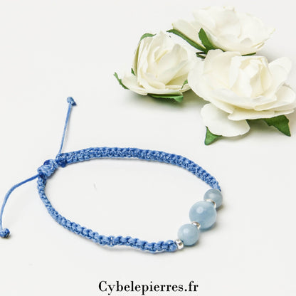 Bracelet Aigue - marine en micro - macramé (6mm) - 18cm - Cybele Pierres