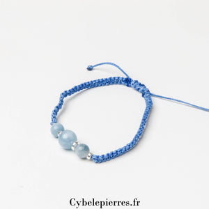 Bracelet Aigue - marine en micro - macramé (6mm) - 18cm - Cybele Pierres