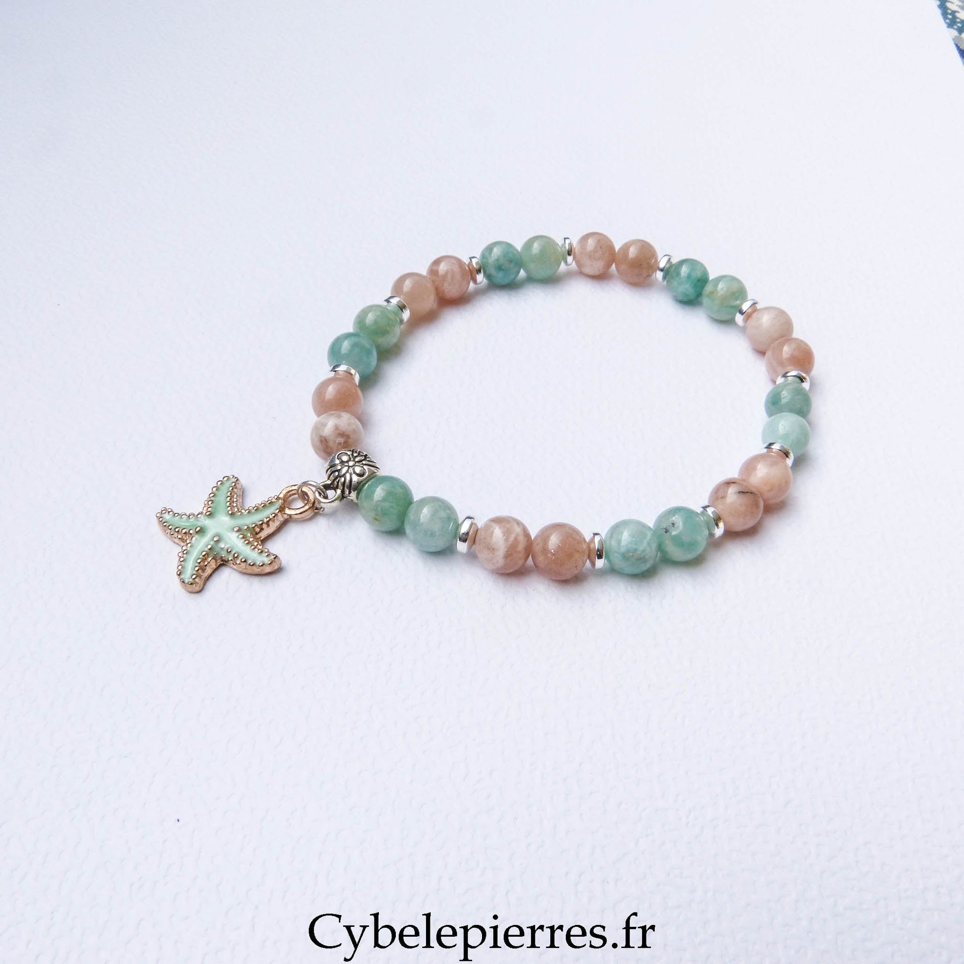 Bracelet Amazonite et Pierre de Soleil (6 mm) – 18 cm | Collection Summer Vert - Cybele Pierres