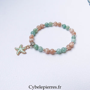 Bracelet Amazonite et Pierre de Soleil (6 mm) – 18 cm | Collection Summer Vert - Cybele Pierres