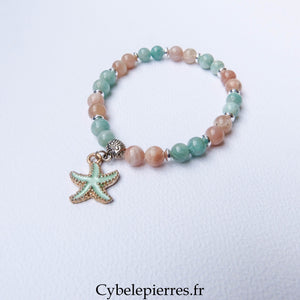 Bracelet Amazonite et Pierre de Soleil (6 mm) – 18 cm | Collection Summer Vert - Cybele Pierres