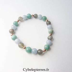 Bracelet Amazonite, Labradorite et Aigue-marine (8 mm) – 20 cm | Harmonie émotionnelle