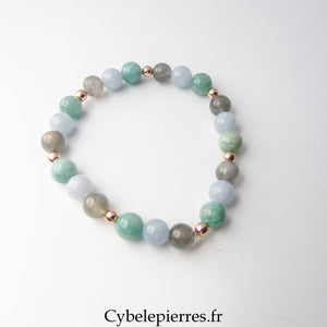 Bracelet Amazonite, Labradorite et Aigue - marine (8 mm) – 20 cm | Harmonie émotionnelle - Cybele Pierres