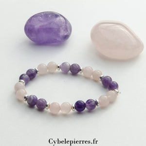 Bracelet Améthyste et Quartz Rose (6mm) - 15cm | Sérénité et Douceur - Cybele Pierres