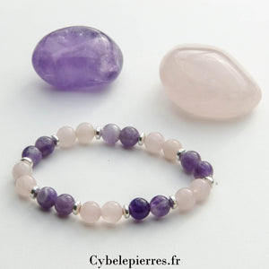 Bracelet Améthyste et Quartz Rose (6mm) - 15cm | Sérénité et Douceur - Cybele Pierres