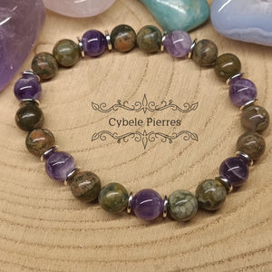 Bracelet Améthyste et Ryolite (6 et 8mm) - 19cm - Cybele Pierres