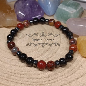 Bracelet Ancrage - Jaspe rouge et Tourmaline (8mm) - 20cm - Cybele Pierres