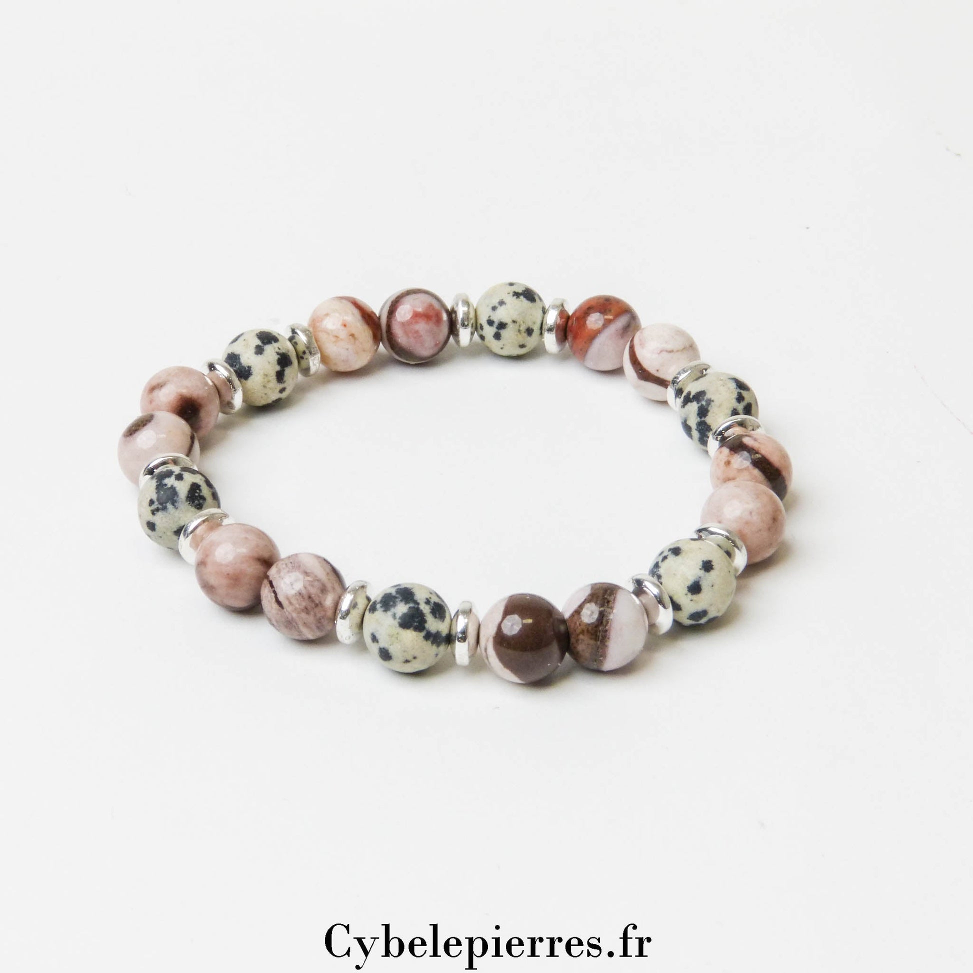Bracelet Animal - Jaspe Dalmatien et Jaspe Zèbre (8mm) - 18 cm | Énergie et Stabilité - Cybele Pierres