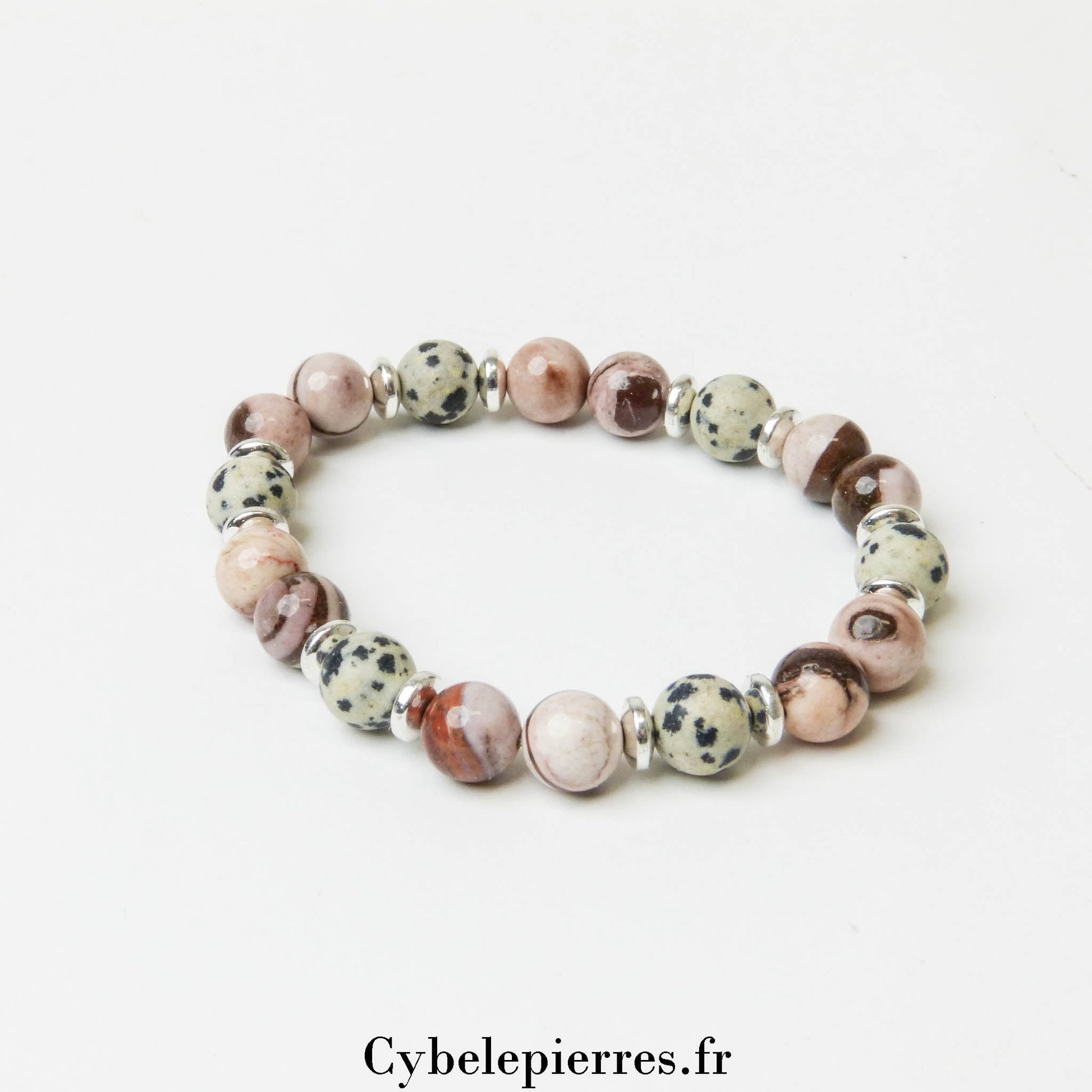 Bracelet Animal - Jaspe Dalmatien et Jaspe Zèbre (8mm) - 18 cm | Énergie et Stabilité - Cybele Pierres