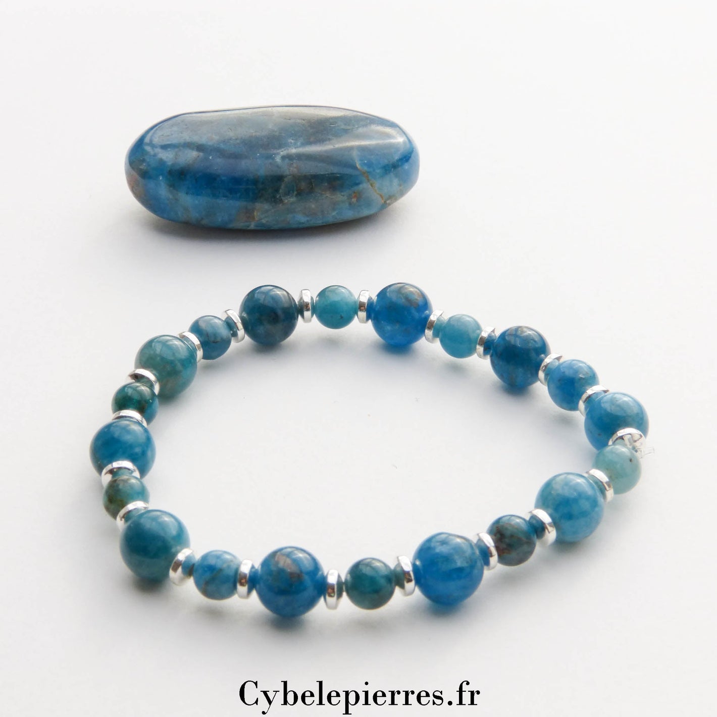 Bracelet Apatite bleue (6 et 8mm) - 18cm - Cybele Pierres