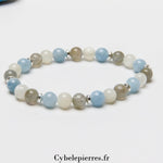 Bracelet Arctique - Labradorite, Pierre de Lune Blanche et Aigue - Marine (6mm) - 18cm | Intuition et Sérénité - Cybele Pierres