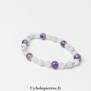 Bracelet Astrée - Quartz rose, Aigue - marine et Améthyste (8mm et 6mm) – 18 cm | Sérénité et Intuition - Cybele Pierres
