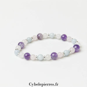 Bracelet Astrée - Quartz rose, Aigue - marine et Améthyste (8mm et 6mm) – 18 cm | Sérénité et Intuition - Cybele Pierres