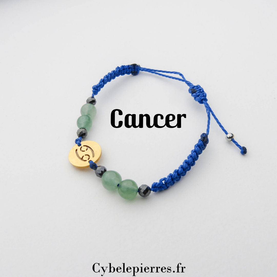 Bracelet Astrologie Cancer Aventurine Verte – Réglable, Breloque Dorée - Cybele Pierres