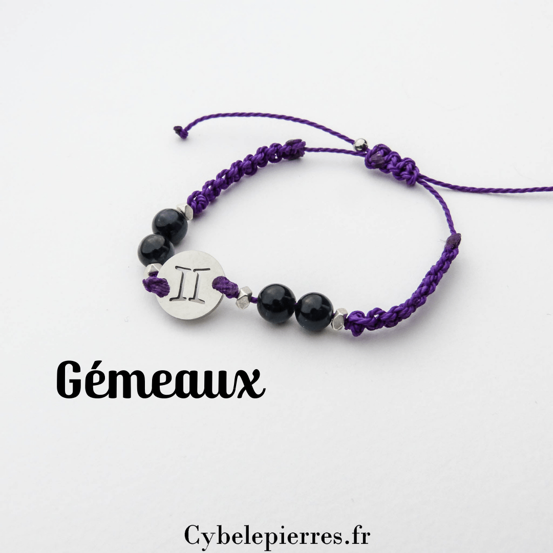 Bracelet Astrologie Gémeaux Œil de Faucon – Réglable, Breloque Argentée - Cybele Pierres